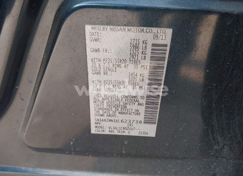 Photo 9 of 2014 Nissan Pathfinder PLATINUM (VIN 5N1AR2MN3EC623738)