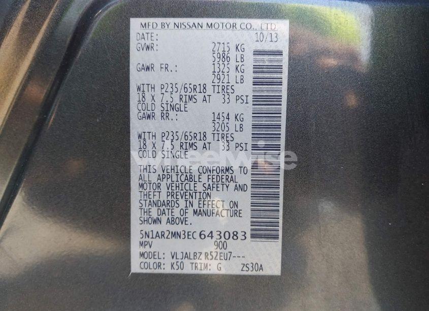 Photo 9 of 2014 Nissan Pathfinder S (VIN 5N1AR2MN3EC643083)