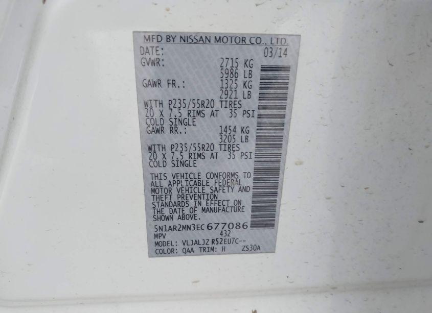 Photo 9 of 2014 Nissan Pathfinder PLATINUM/S/SL/SV (VIN 5N1AR2MN3EC677086)