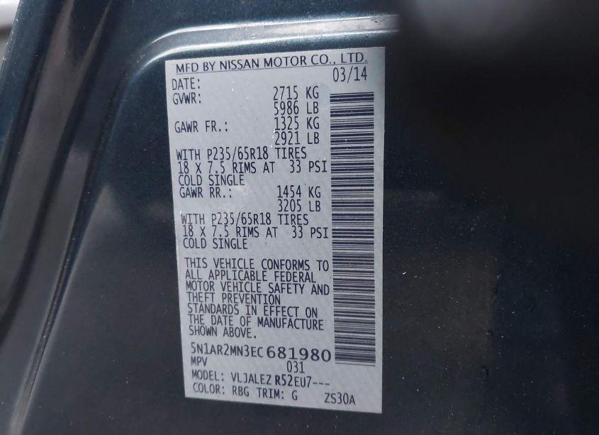 Photo 9 of 2014 Nissan Pathfinder SV (VIN 5N1AR2MN3EC681980)