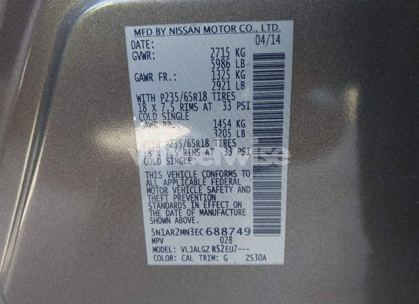 Photo 9 of 2014 Nissan Pathfinder SL (VIN 5N1AR2MN3EC688749)