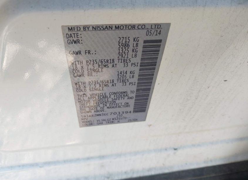 Photo 9 of 2014 Nissan Pathfinder SL (VIN 5N1AR2MN3EC703394)