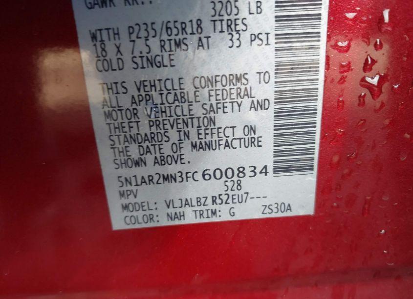 Photo 9 of 2015 Nissan Pathfinder S (VIN 5N1AR2MN3FC600834)