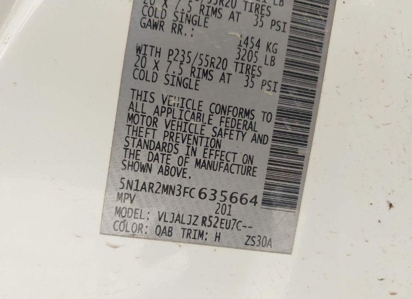 Photo 9 of 2015 Nissan Pathfinder PLATINUM/S/SL/SV (VIN 5N1AR2MN3FC635664)