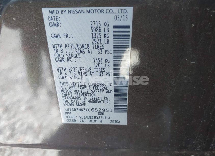 Photo 9 of 2015 Nissan Pathfinder S (VIN 5N1AR2MN3FC652951)