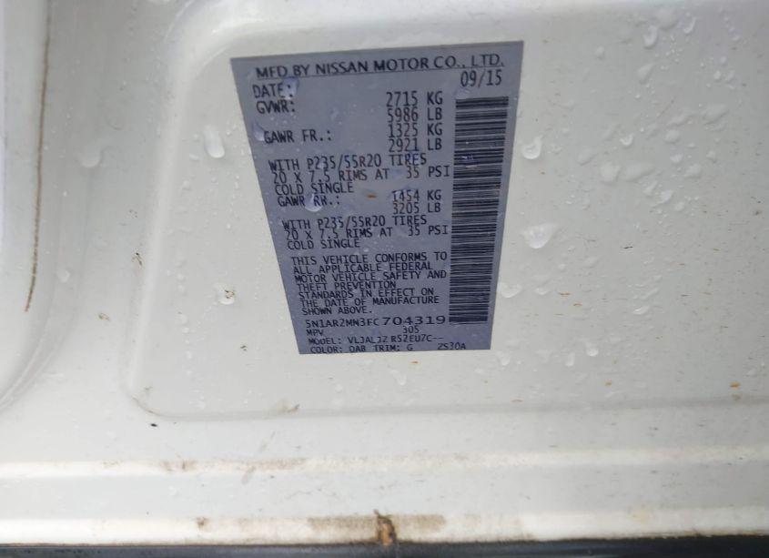 Photo 9 of 2015 Nissan Pathfinder PLATINUM (VIN 5N1AR2MN3FC704319)