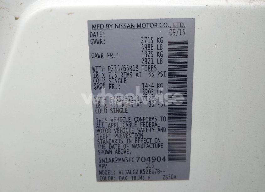 Photo 9 of 2015 Nissan Pathfinder SL (VIN 5N1AR2MN3FC704904)