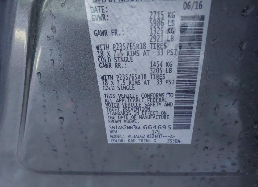 Photo 9 of 2016 Nissan Pathfinder SL (VIN 5N1AR2MN3GC664695)