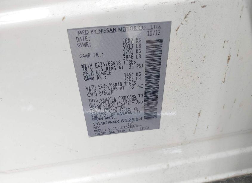Photo 9 of 2013 Nissan Pathfinder SL (VIN 5N1AR2MN4DC612584)
