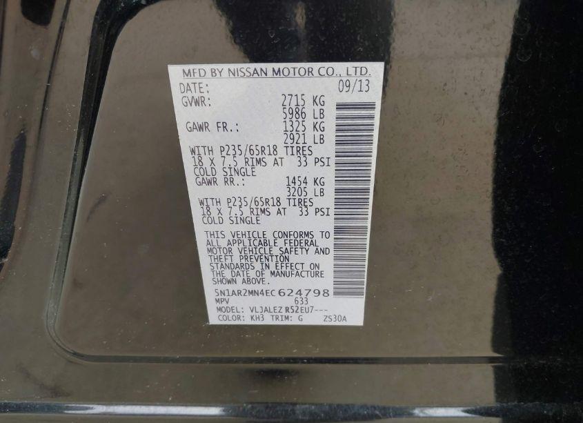 Photo 9 of 2014 Nissan Pathfinder SV (VIN 5N1AR2MN4EC624798)