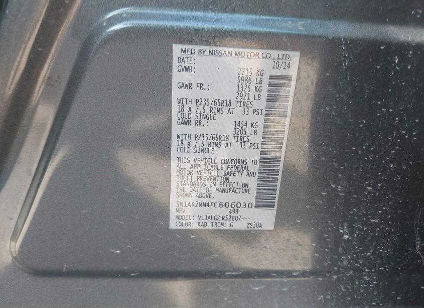 Photo 9 of 2015 Nissan Pathfinder SL (VIN 5N1AR2MN4FC606030)