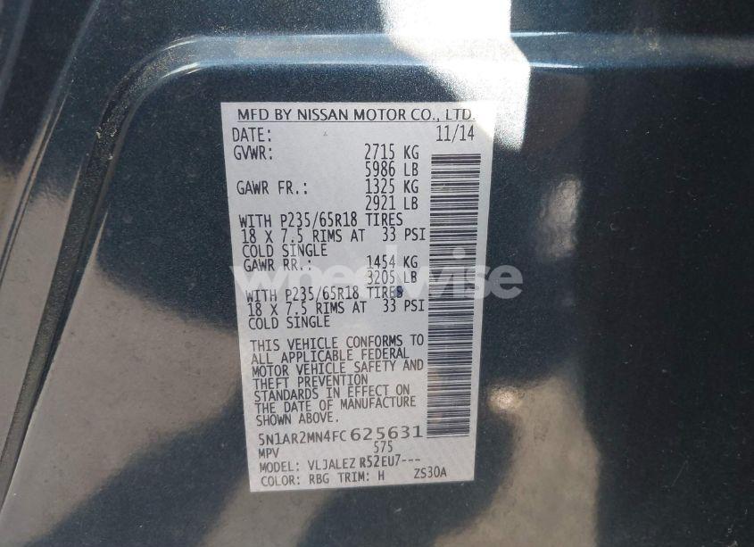 Photo 9 of 2015 Nissan Pathfinder PLATINUM/S/SL/SV (VIN 5N1AR2MN4FC625631)