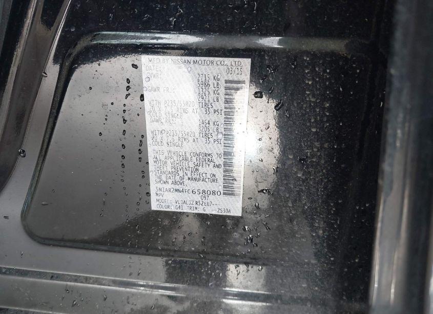 Photo 9 of 2015 Nissan Pathfinder PLATINUM (VIN 5N1AR2MN4FC658080)