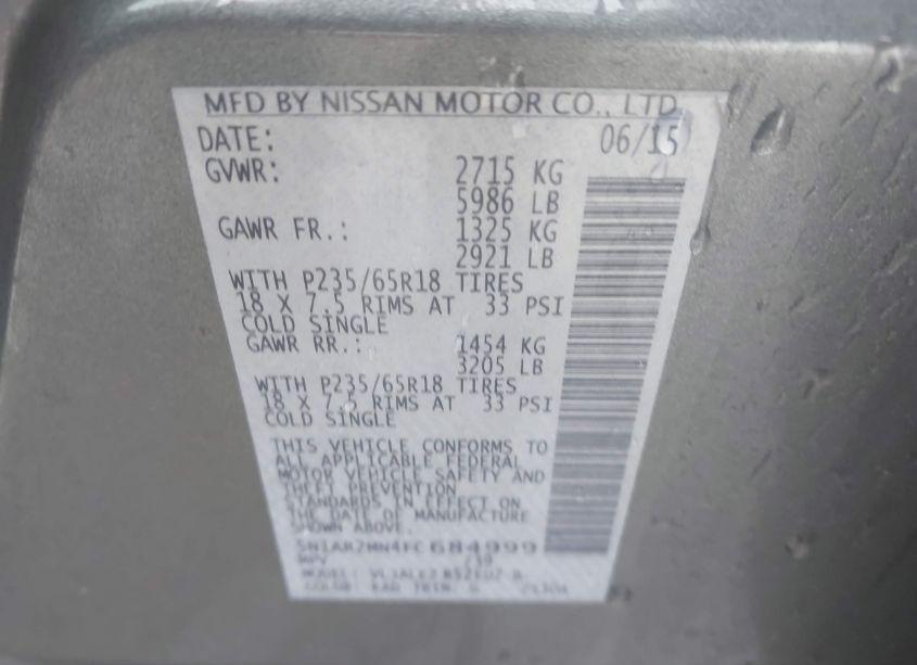 Photo 9 of 2015 Nissan Pathfinder PLATINUM/S/SL/SV (VIN 5N1AR2MN4FC684999)