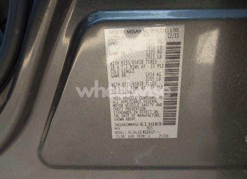 Photo 9 of 2016 Nissan Pathfinder SL (VIN 5N1AR2MN4GC613089)