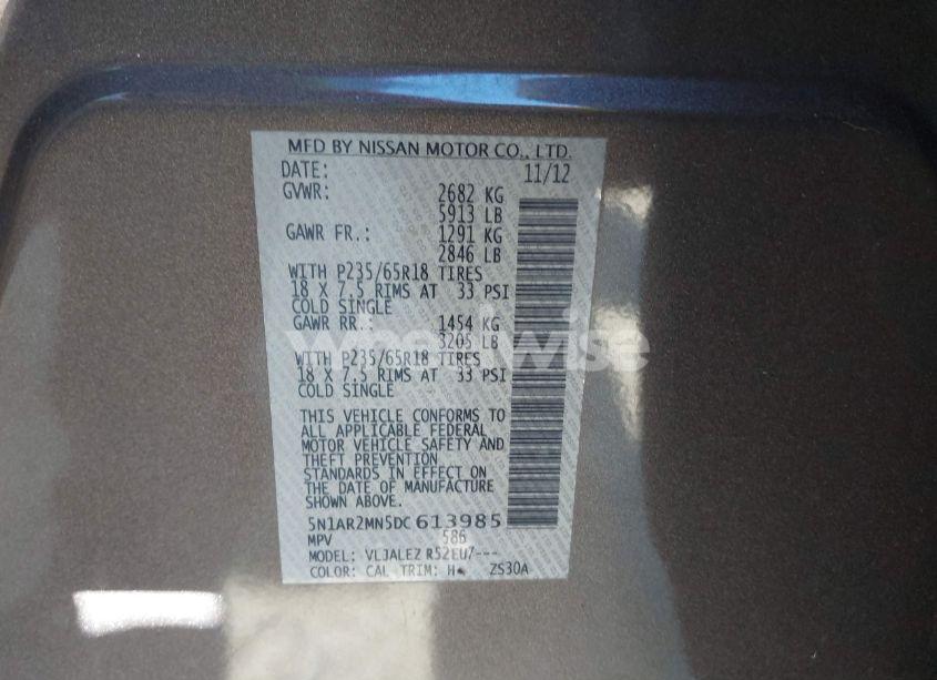 Photo 9 of 2013 Nissan Pathfinder SV (VIN 5N1AR2MN5DC613985)