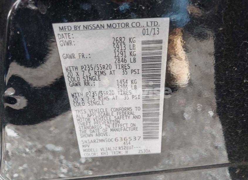 Photo 9 of 2013 Nissan Pathfinder PLATINUM (VIN 5N1AR2MN5DC636537)