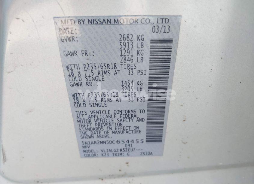 Photo 9 of 2013 Nissan Pathfinder SL (VIN 5N1AR2MN5DC654455)