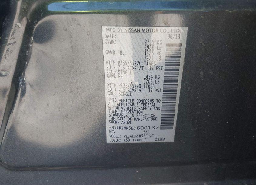 Photo 9 of 2014 Nissan Pathfinder PLATINUM (VIN 5N1AR2MN5EC600137)