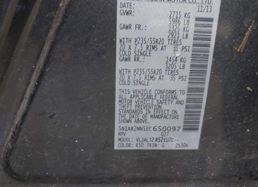 Photo 9 of 2014 Nissan Pathfinder PLATINUM (VIN 5N1AR2MN5EC650097)