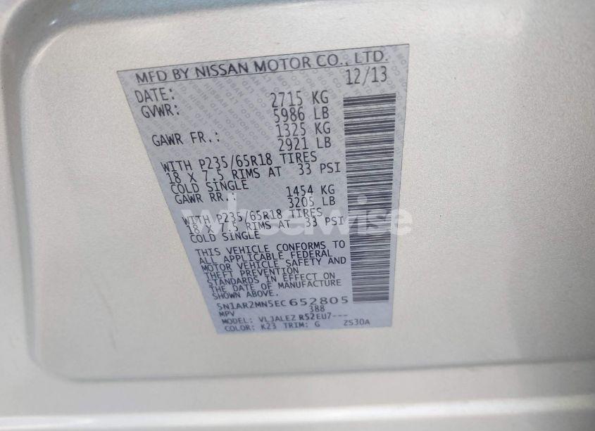 Photo 9 of 2014 Nissan Pathfinder SV (VIN 5N1AR2MN5EC652805)