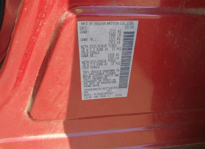 Photo 9 of 2014 Nissan Pathfinder S (VIN 5N1AR2MN5EC675694)