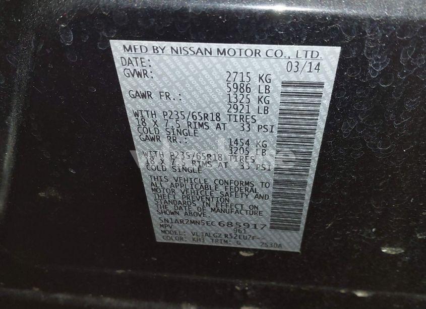 Photo 9 of 2014 Nissan Pathfinder SL (VIN 5N1AR2MN5EC685917)