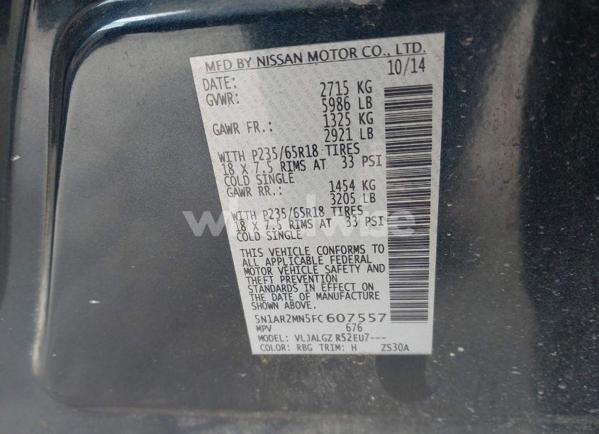 Photo 9 of 2015 Nissan Pathfinder SL (VIN 5N1AR2MN5FC607557)