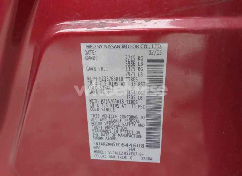 Photo 9 of 2015 Nissan Pathfinder SV (VIN 5N1AR2MN5FC644608)