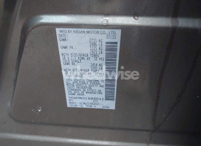 Photo 9 of 2015 Nissan Pathfinder SL (VIN 5N1AR2MN5FC688642)