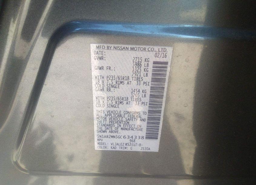 Photo 9 of 2016 Nissan Pathfinder SV (VIN 5N1AR2MN5GC634338)