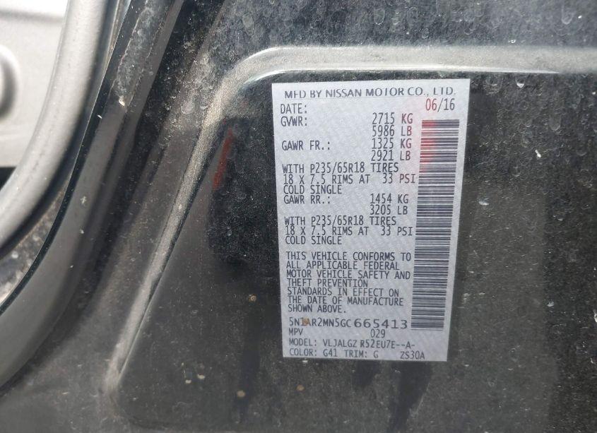 Photo 9 of 2016 Nissan Pathfinder SL (VIN 5N1AR2MN5GC665413)