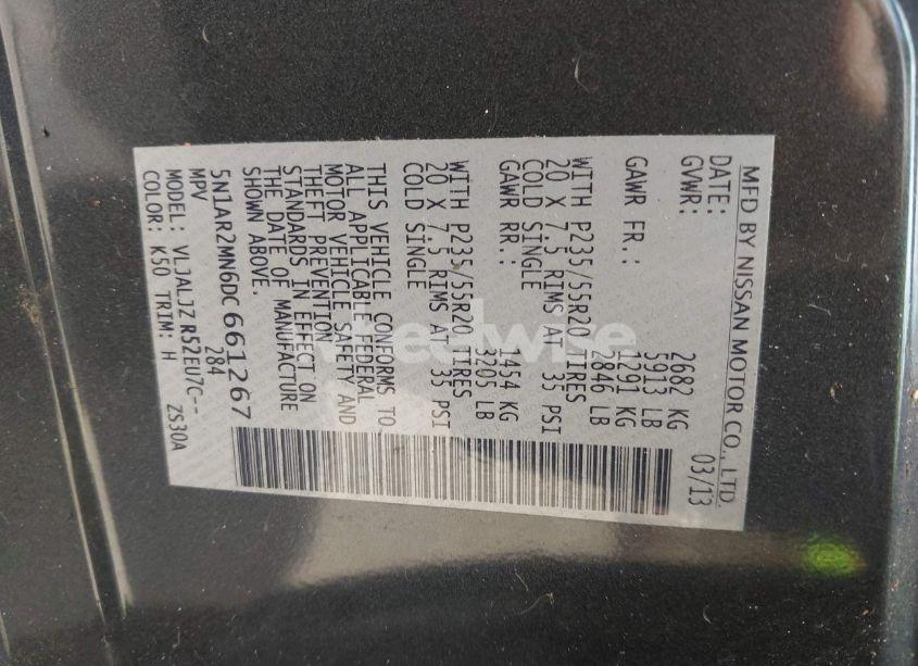 Photo 9 of 2013 Nissan Pathfinder PLATINUM (VIN 5N1AR2MN6DC661267)