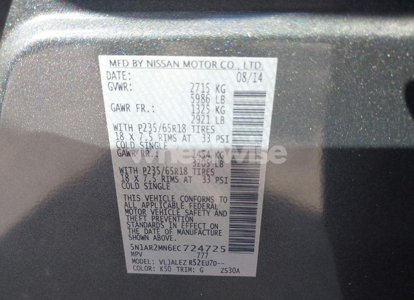 Photo 9 of 2014 Nissan Pathfinder SV (VIN 5N1AR2MN6EC724725)