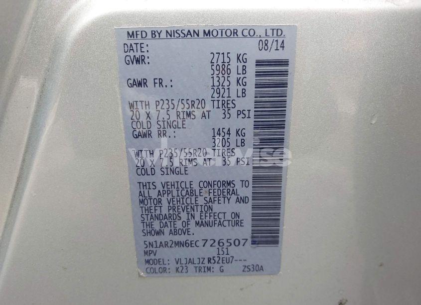 Photo 9 of 2014 Nissan Pathfinder PLATINUM (VIN 5N1AR2MN6EC726507)