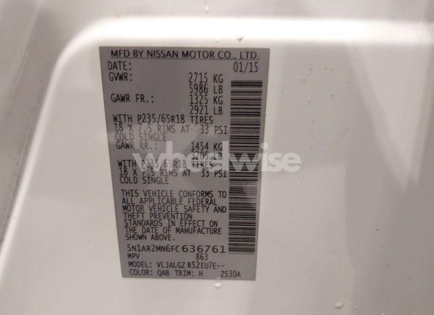 Photo 9 of 2015 Nissan Pathfinder SL (VIN 5N1AR2MN6FC636761)