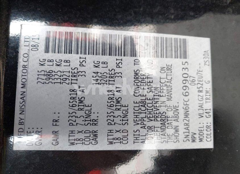 Photo 9 of 2015 Nissan Pathfinder SL (VIN 5N1AR2MN6FC699035)