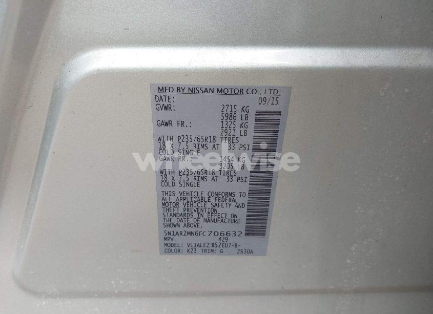 Photo 9 of 2015 Nissan Pathfinder SV (VIN 5N1AR2MN6FC706632)