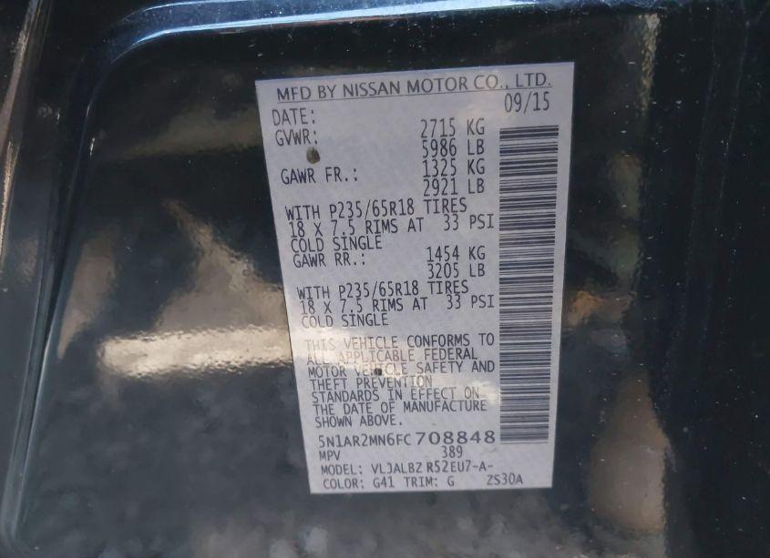 Photo 9 of 2015 Nissan Pathfinder S (VIN 5N1AR2MN6FC708848)