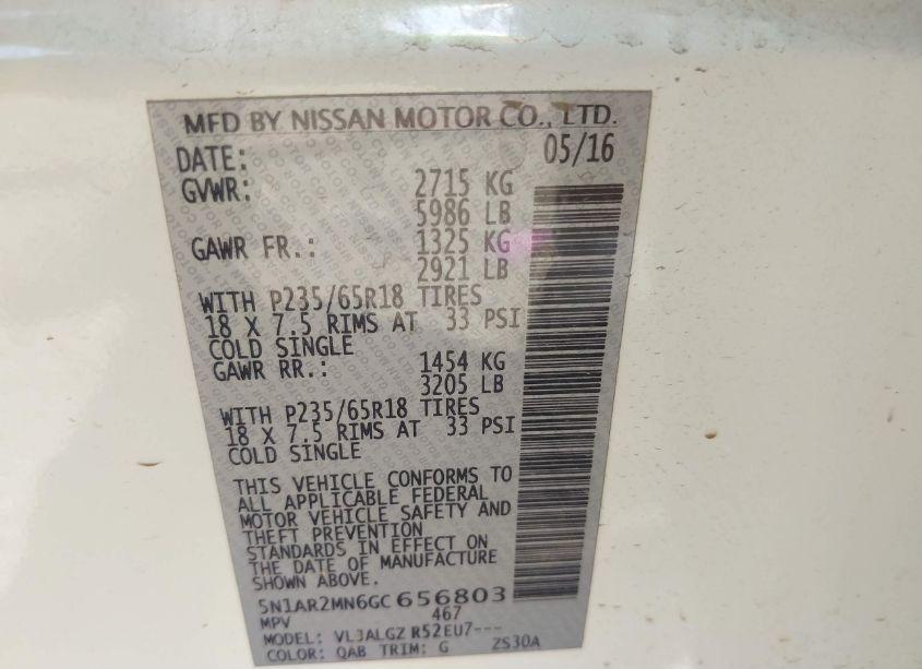 Photo 9 of 2016 Nissan Pathfinder SL (VIN 5N1AR2MN6GC656803)