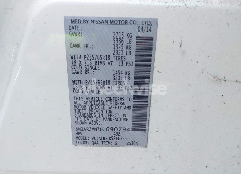 Photo 9 of 2014 Nissan Pathfinder S (VIN 5N1AR2MN7EC690794)