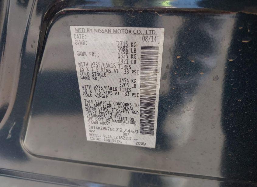 Photo 9 of 2014 Nissan Pathfinder SV (VIN 5N1AR2MN7EC727469)