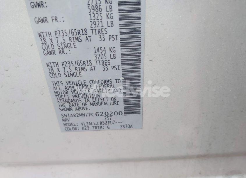 Photo 9 of 2015 Nissan Pathfinder PLATINUM/S/SL/SV (VIN 5N1AR2MN7FC620200)