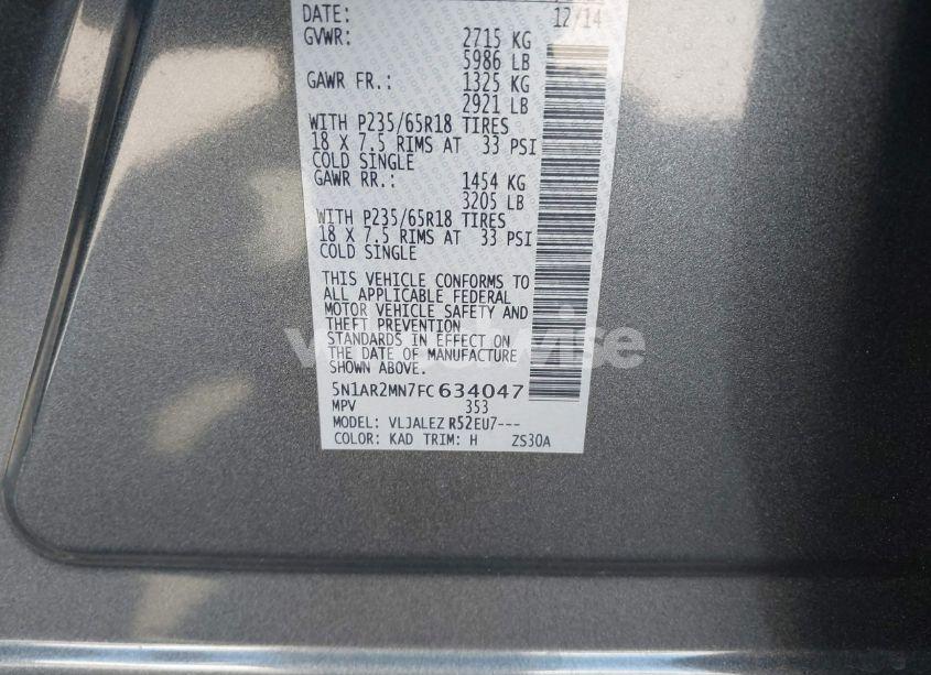 Photo 9 of 2015 Nissan Pathfinder SV (VIN 5N1AR2MN7FC634047)