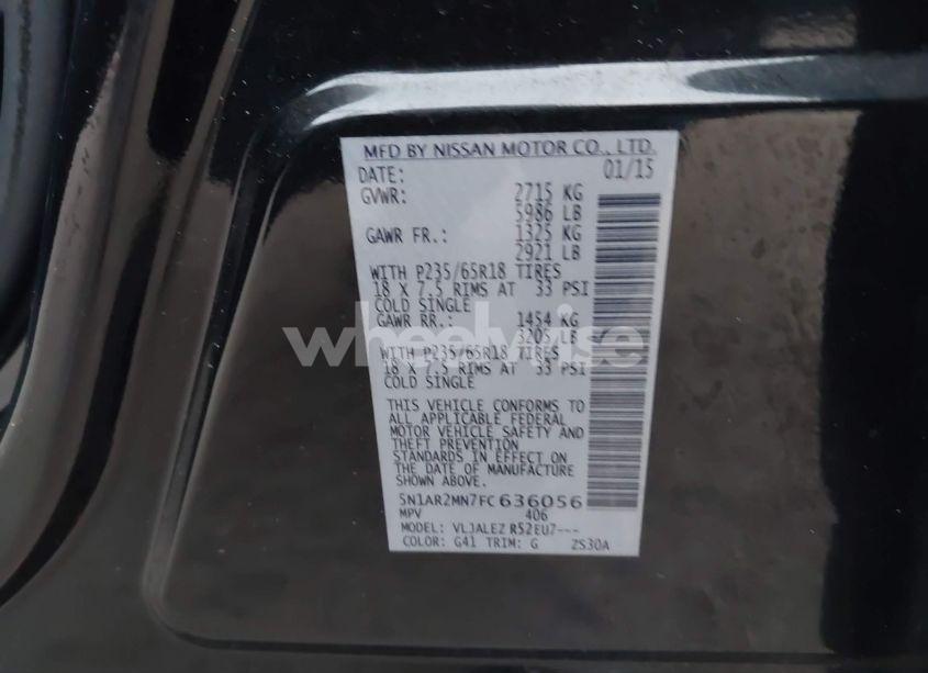 Photo 9 of 2015 Nissan Pathfinder PLATINUM/S/SL/SV (VIN 5N1AR2MN7FC636056)