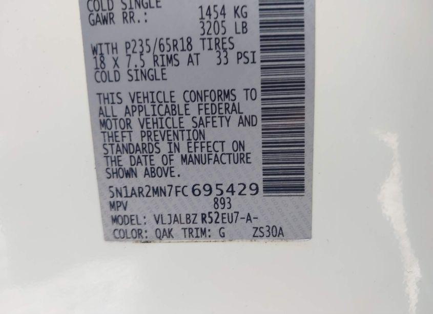 Photo 9 of 2015 Nissan Pathfinder S (VIN 5N1AR2MN7FC695429)