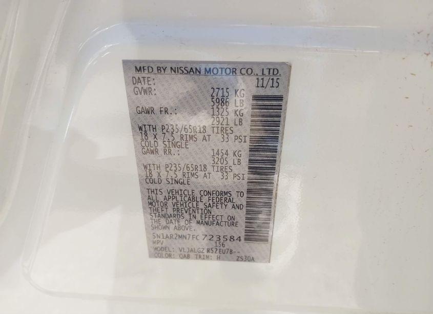 Photo 9 of 2015 Nissan Pathfinder SL (VIN 5N1AR2MN7FC723584)