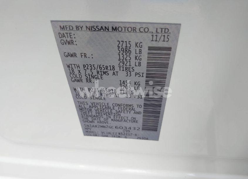 Photo 9 of 2016 Nissan Pathfinder PLATINUM/S/SL/SV (VIN 5N1AR2MN7GC603432)