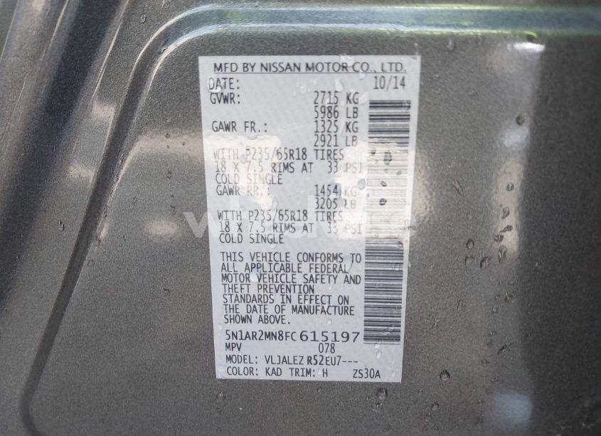 Photo 9 of 2015 Nissan Pathfinder SV (VIN 5N1AR2MN8FC615197)