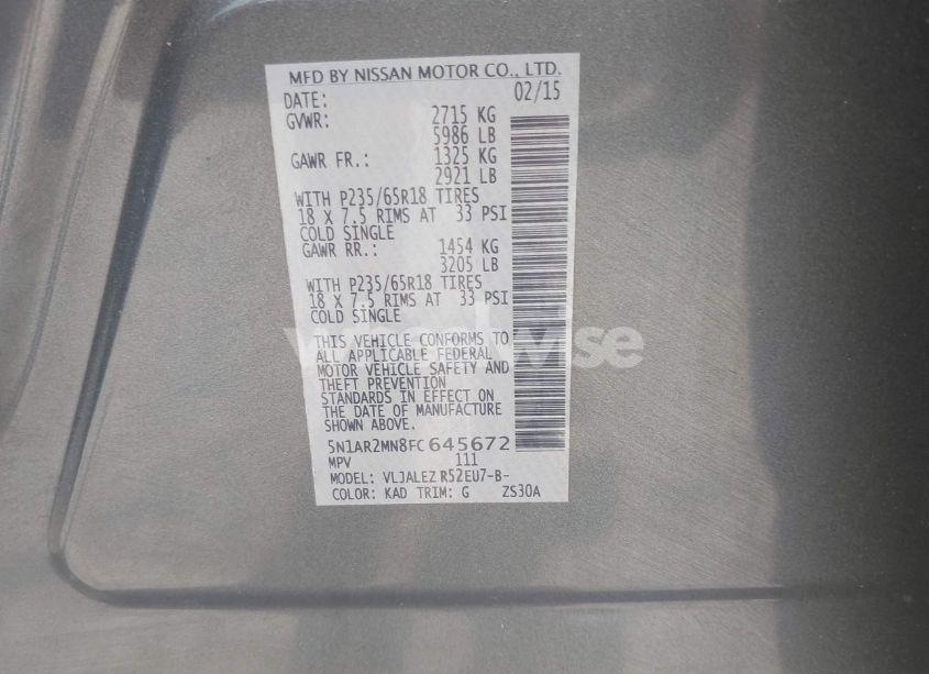 Photo 9 of 2015 Nissan Pathfinder SV (VIN 5N1AR2MN8FC645672)